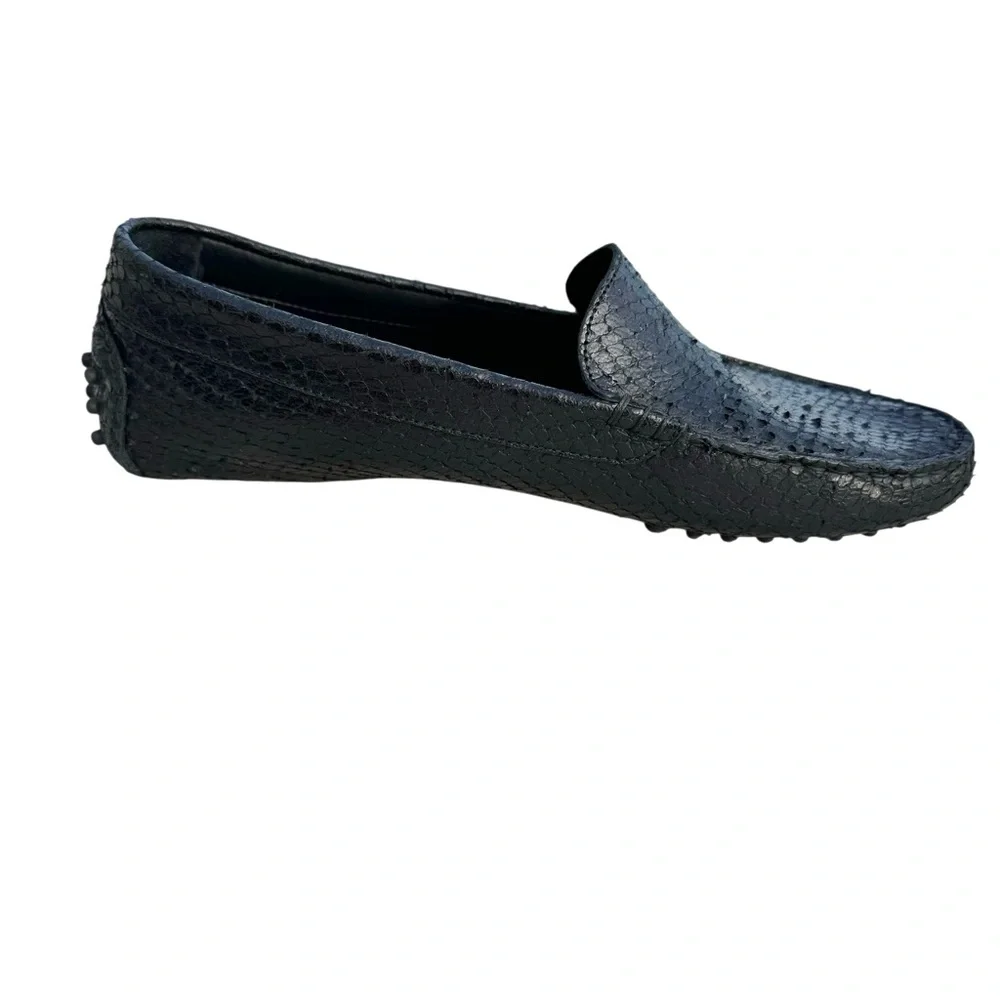 M. Gemi Loafers Black Snakeskin Leather Driver Shoes Mens